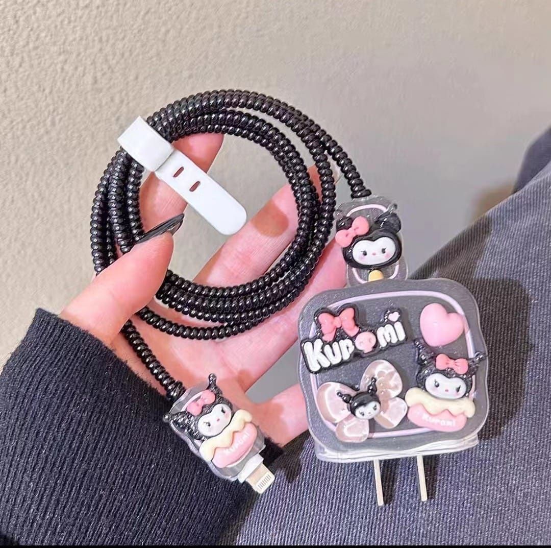 Micvir Charger Cover for iPhone 18W-20W Charger, 3D Cartoon Design Kurumi Black, Spiral Cable Protector-picture-15