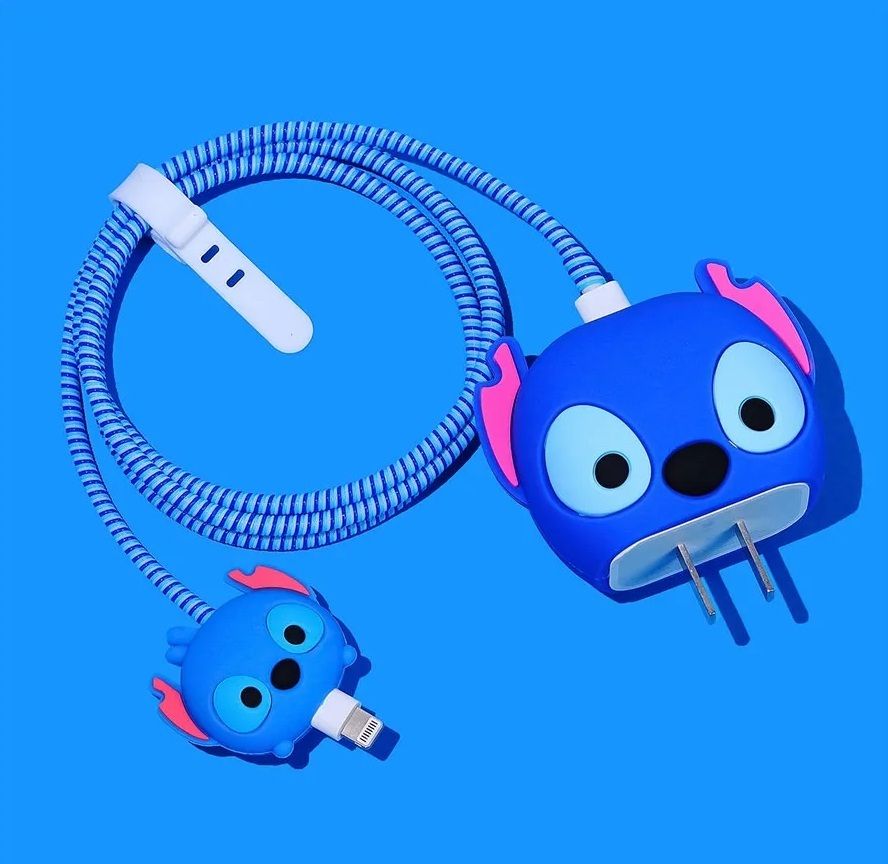 Micvir Charger Cover for iPhone 18W-20W Charger, 3D Cartoon Design Stitch Blue, Spiral Cable Protector-picture-17