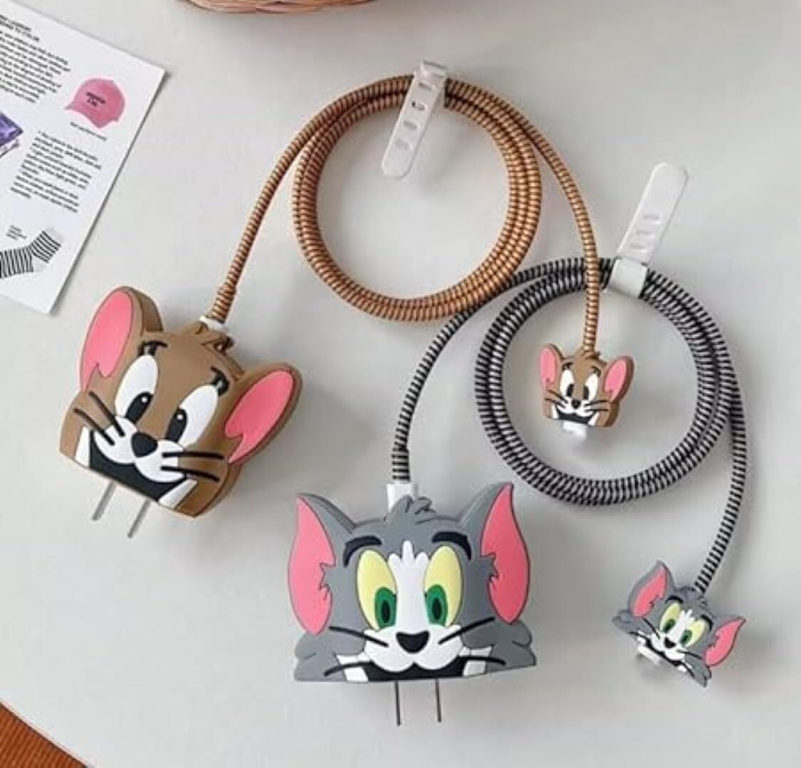Webilla PACK OF2 Charger Cover for iPhone 18W-20W Charger, 3D cartoon TOM andJerry Brown Cable Protector