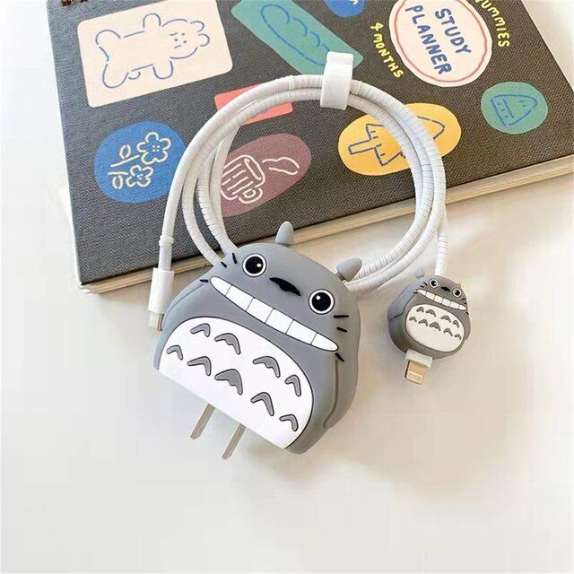 Micvir Charger Cover for iPhone 18W-20W Charger, 3D Cartoon Totoro.Grey, Spiral Cable Protector-picture-21