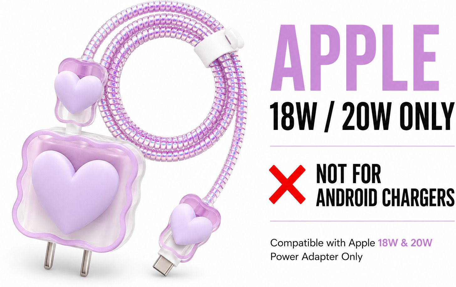 MOTOGLOBAL Charger Cover for iphone 18W/20W Type C Adapter Full Protection PURPLE HEART Cable Protector-picture-34