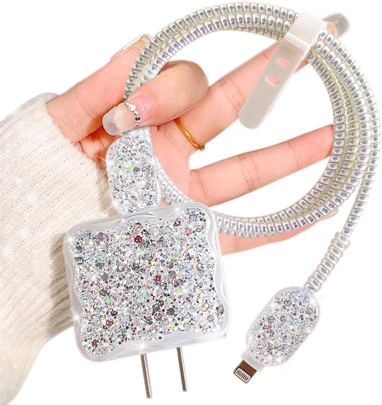 CASENED Case Cover for Apple 20W iPhone USB-C Power Adapter Charger | Glitter Shape with Cable Protector-image-21