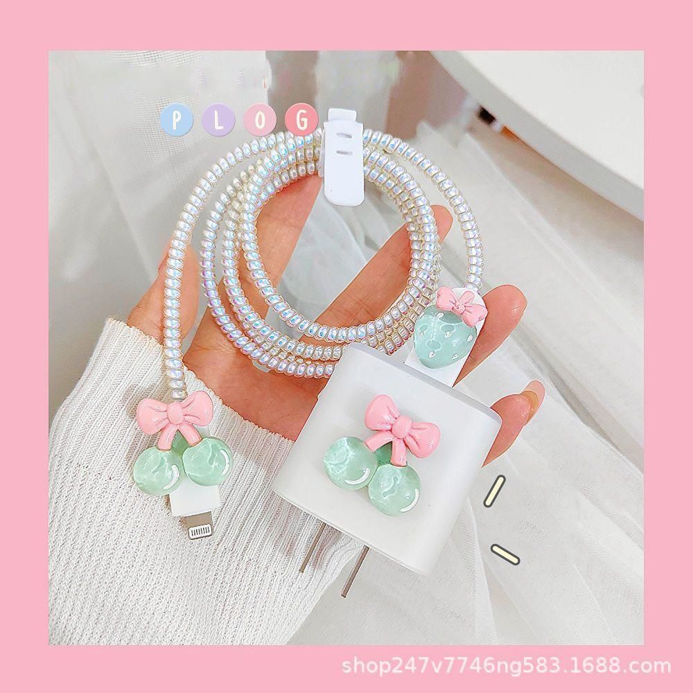 Micvir Charger Cover for iPhone 18W-20W Charger, 3D Cartoon Design Cherry, Spiral Cable Protector-picture-12