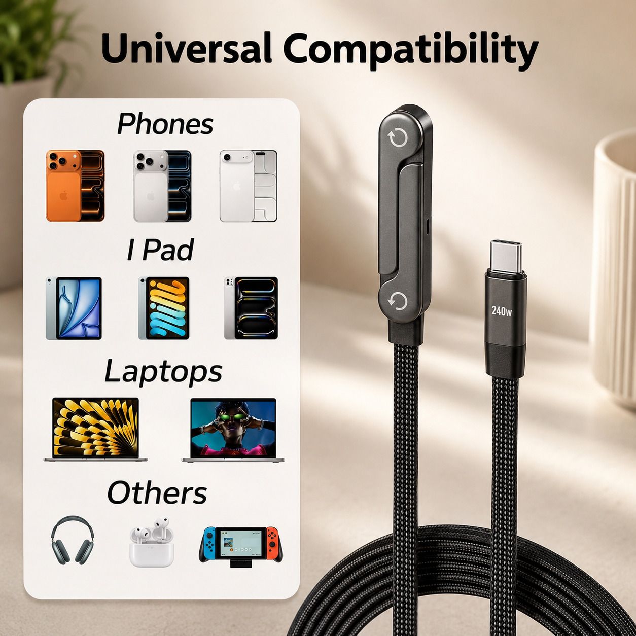 tenykart 2-in-1 Cable 0.5 A 1 m COPPER, ALLOY STAND TYPE C DATA CABLE 240W-image-40