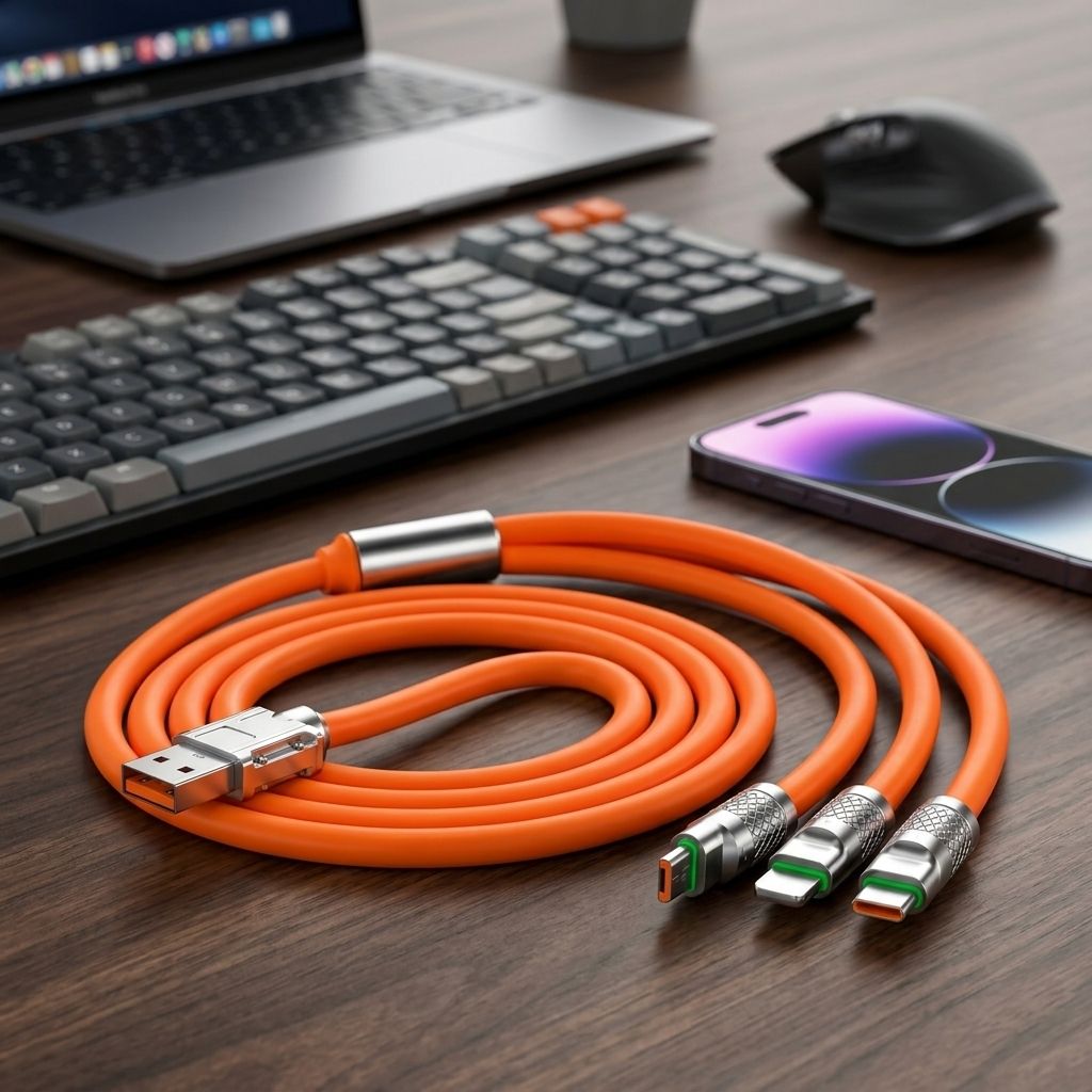 STELLARWARE 3-in-1 Cable 1 m 3 in 1 USB Cable Fast Charging and Data Sync Orange-image-49