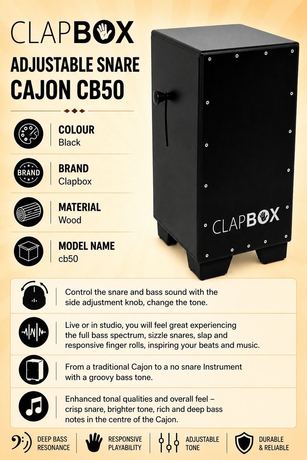 beatbox CLAPBOX CB50 ADJUSTABLE SNARE CAJON MGMG16 Cajons-picture-33