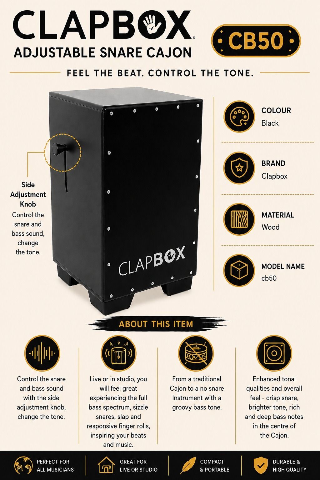 music galaxy CLAPBOX CB50 ADJUSTABLE SNARE CAJON MGMG26 Cajons-picture-46