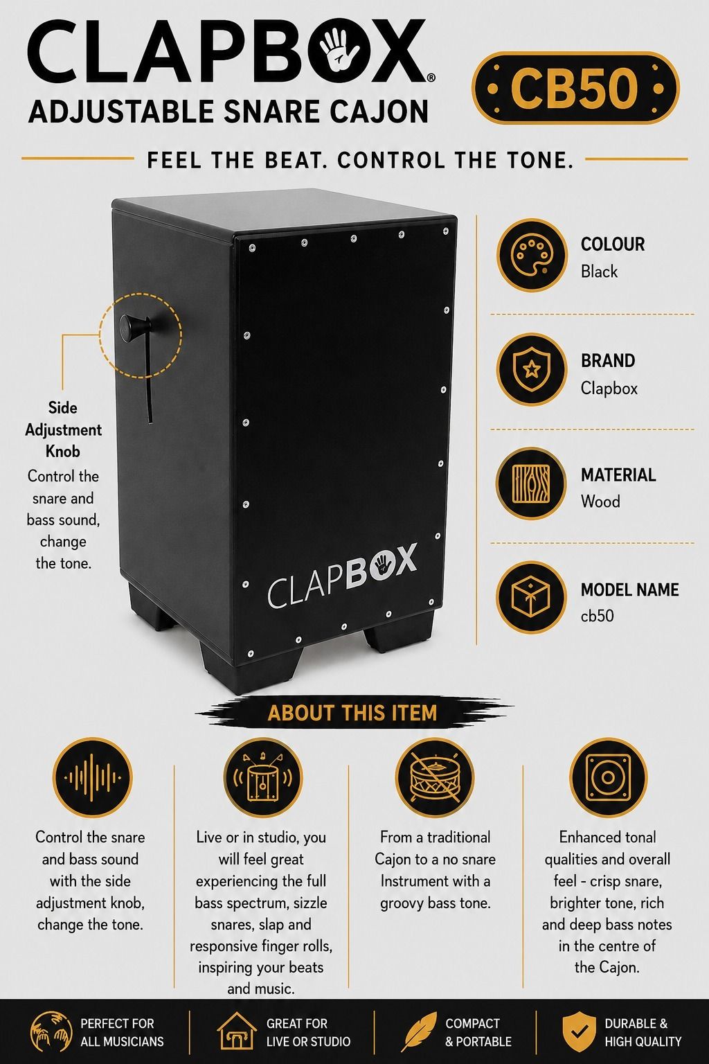 music galaxy CLAPBOX CB50 ADJUSTABLE SNARE CAJON MGMG24 Cajons-picture-12