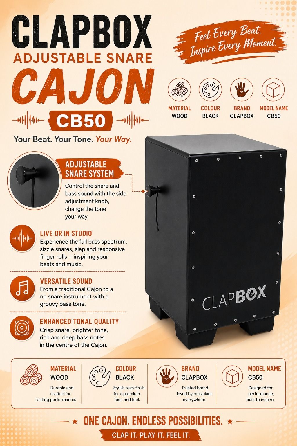 beatbox CLAPBOX CB50 ADJUSTABLE SNARE CAJON MGMG4 Cajons-picture-20