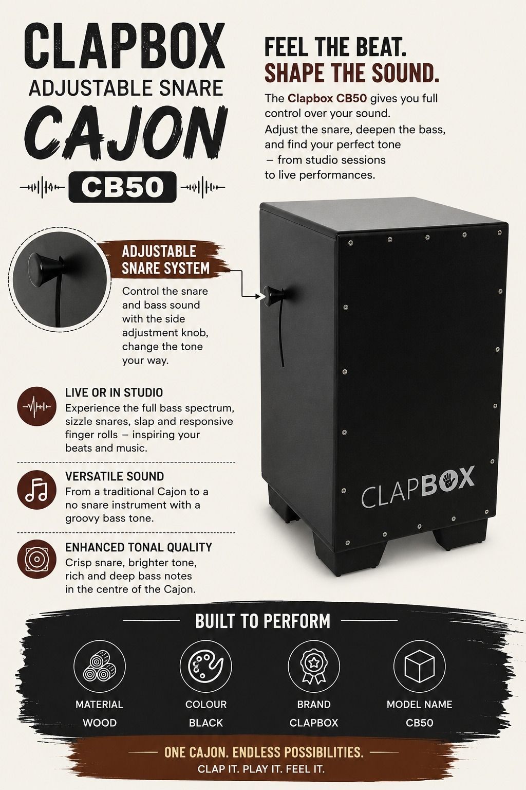 music galaxy CLAPBOX CB50 ADJUSTABLE SNARE CAJON MGMG6 Cajons-picture-14
