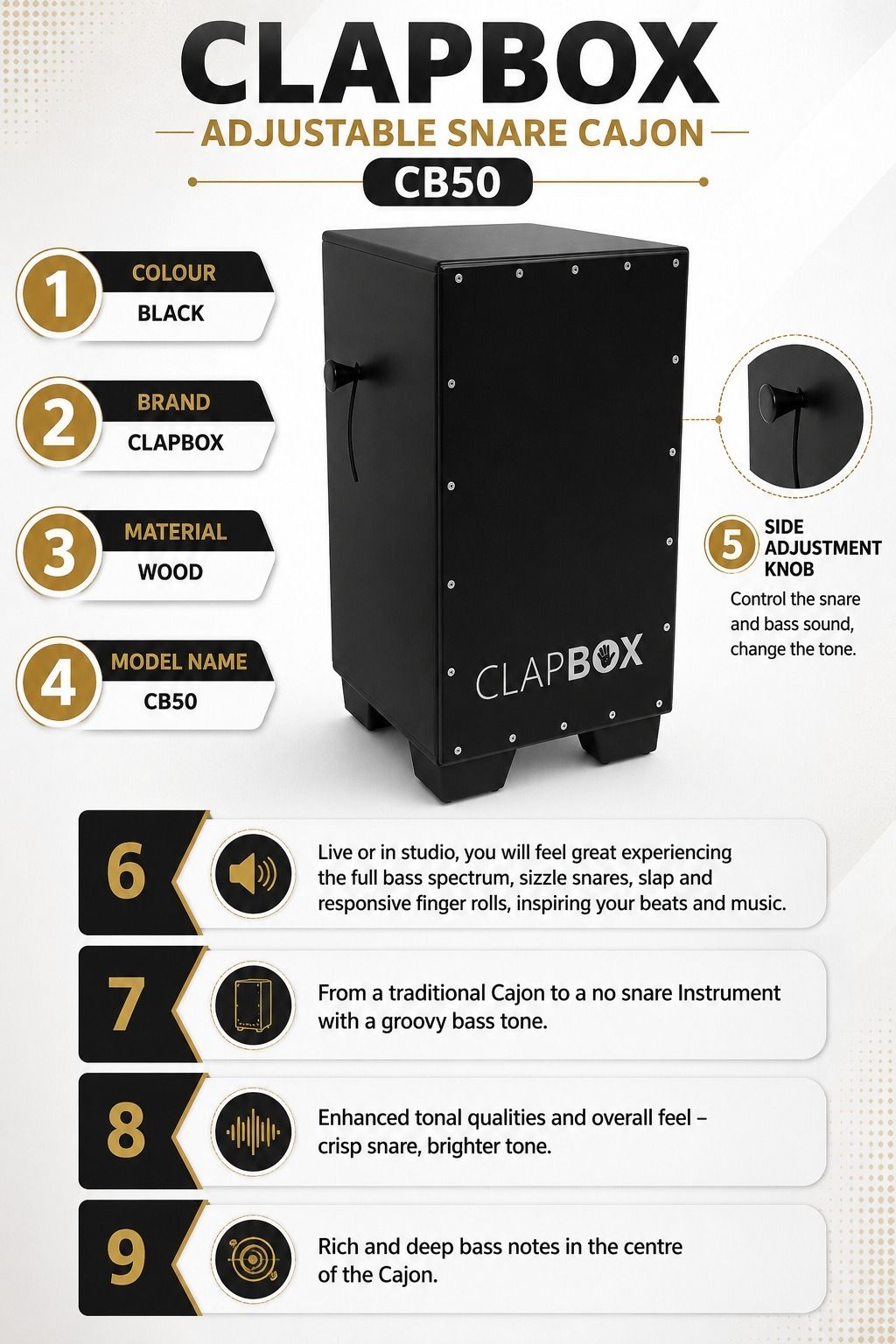 music galaxy CLAPBOX CB50 ADJUSTABLE SNARE CAJON MGMG14 Cajons-picture-28