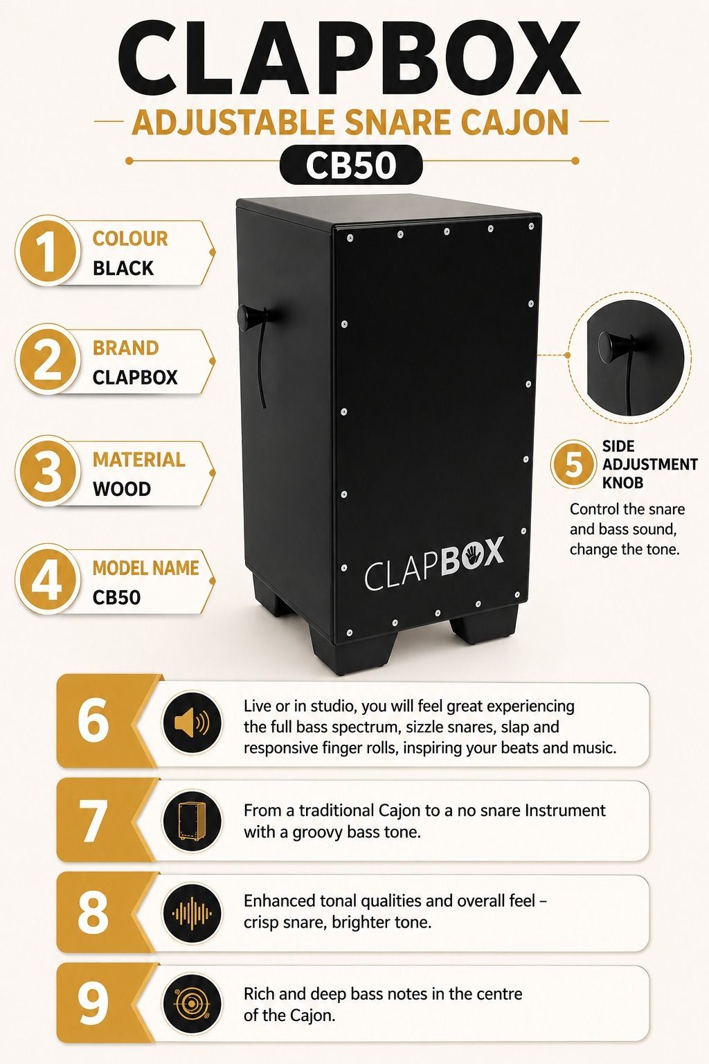 beatbox CLAPBOX CB50 ADJUSTABLE SNARE CAJON MGMG13 Cajons-picture-15