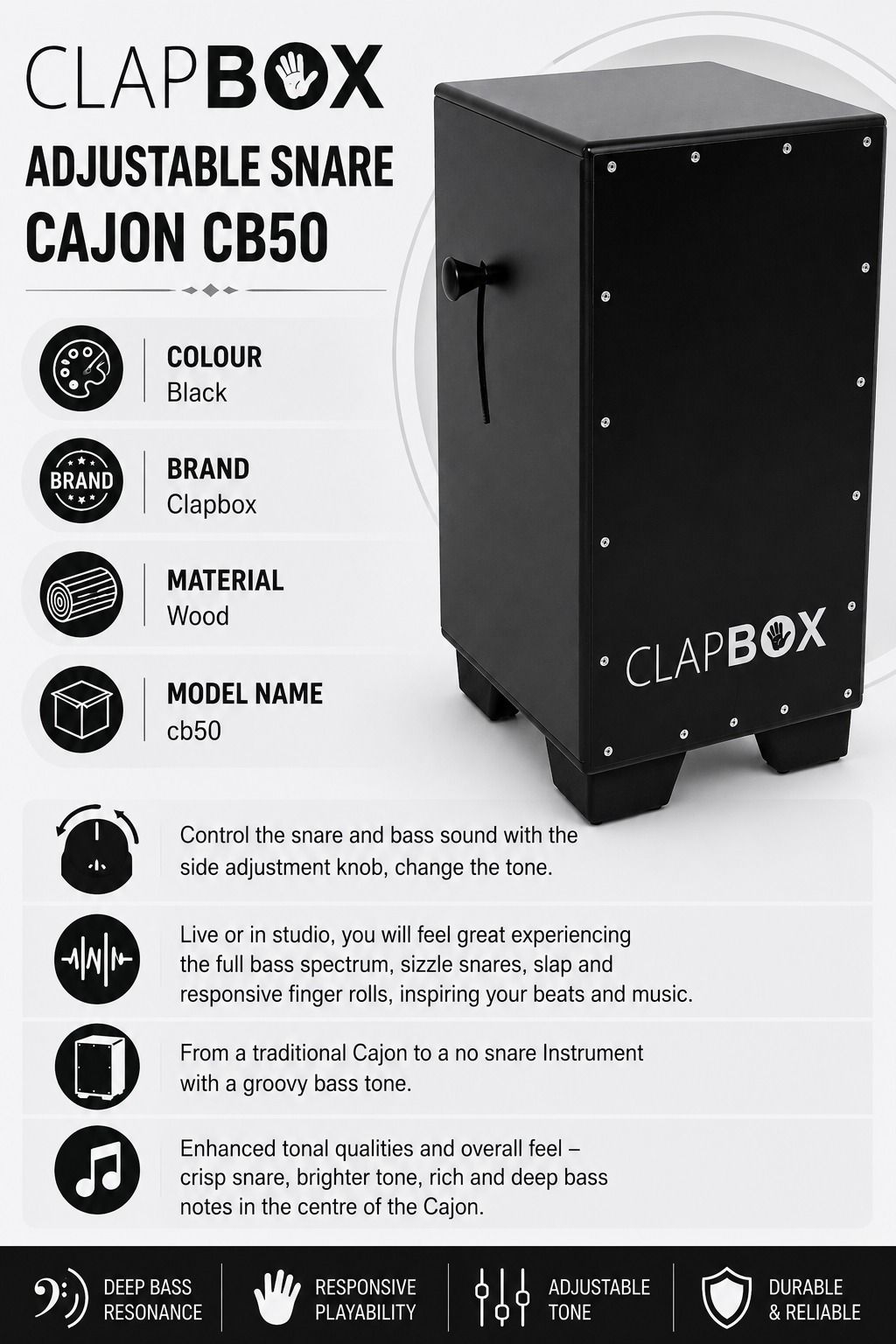 music galaxy CLAPBOX CB50 ADJUSTABLE SNARE CAJON MGMG5 Cajons-picture-32