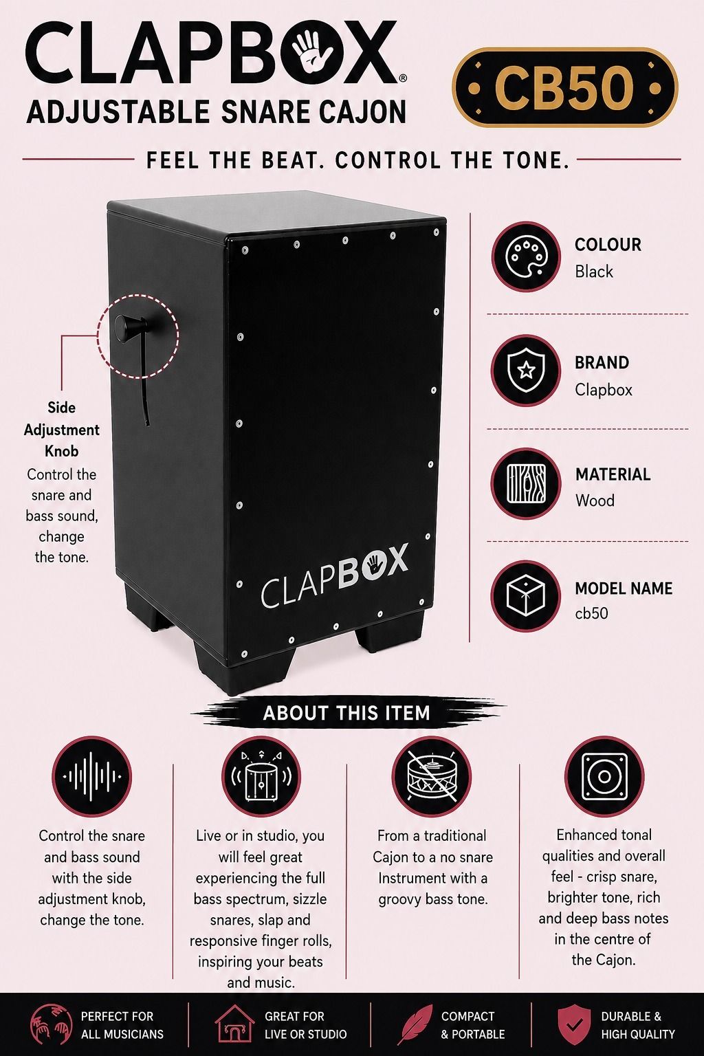 music galaxy CLAPBOX CB50 ADJUSTABLE SNARE CAJON MGMG23 Cajons-picture-19