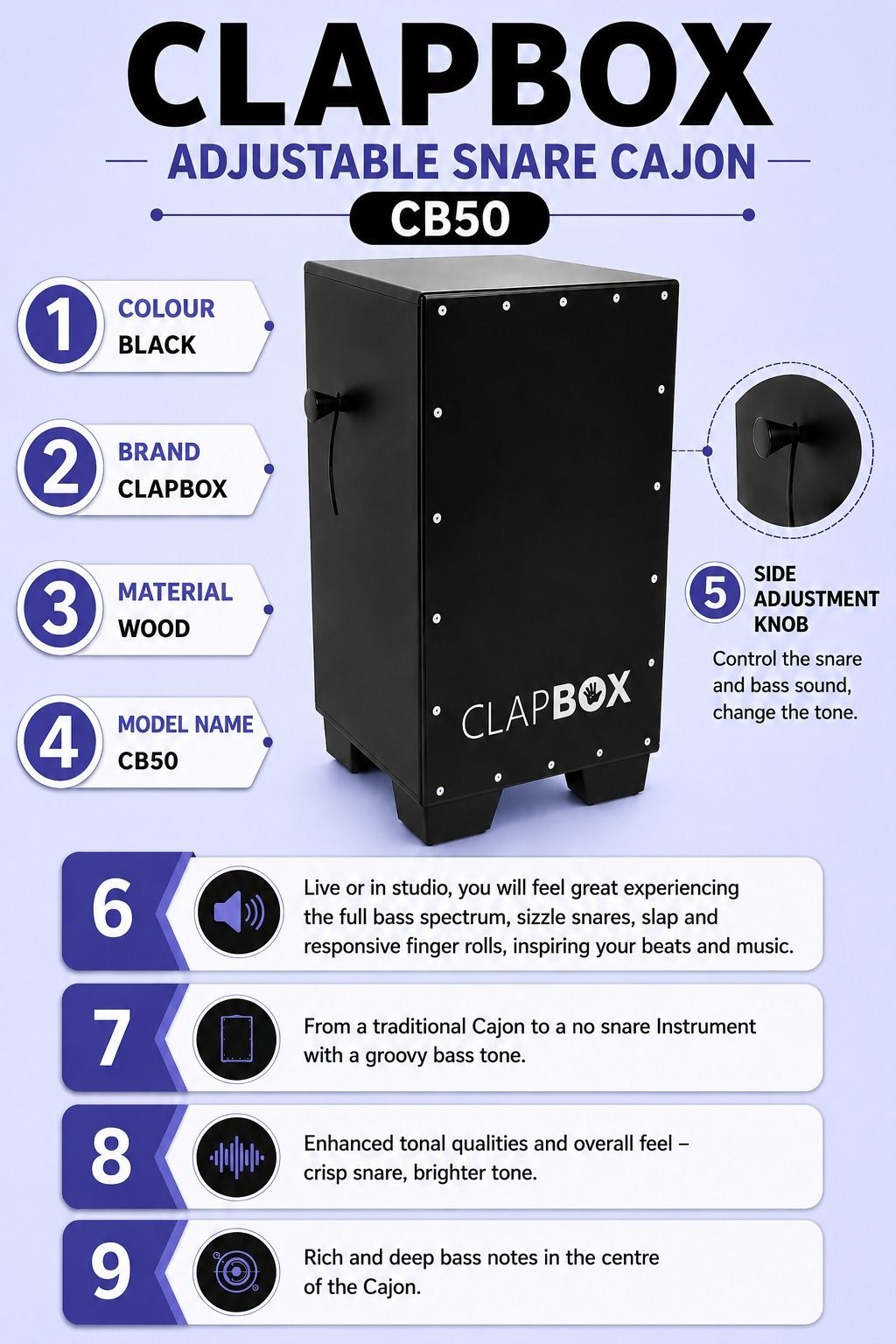 music galaxy CLAPBOX CB50 ADJUSTABLE SNARE CAJON MGMG7 Cajons-picture-17