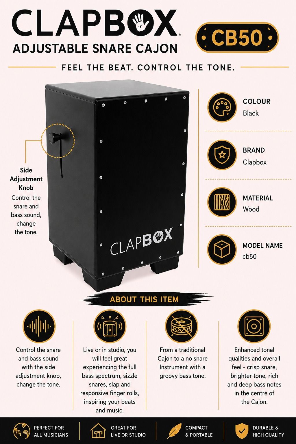 beatbox CLAPBOX CB50 ADJUSTABLE SNARE CAJON MGMG29 Cajons-picture-38