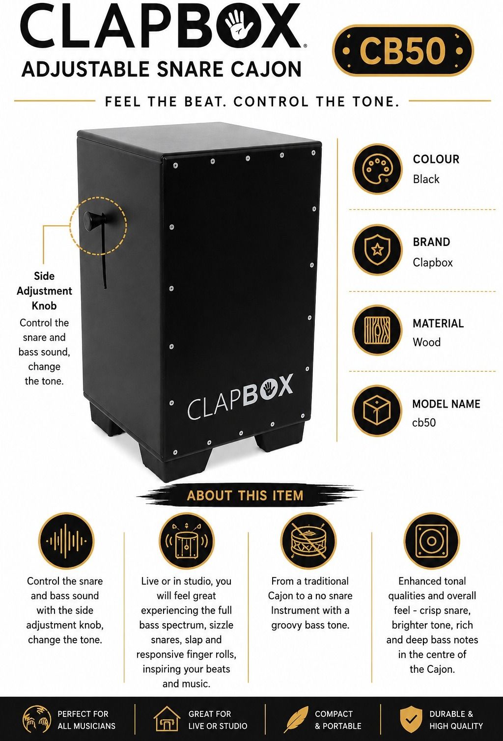 music galaxy CLAPBOX CB50 ADJUSTABLE SNARE CAJON MGMG30 Cajons-picture-35