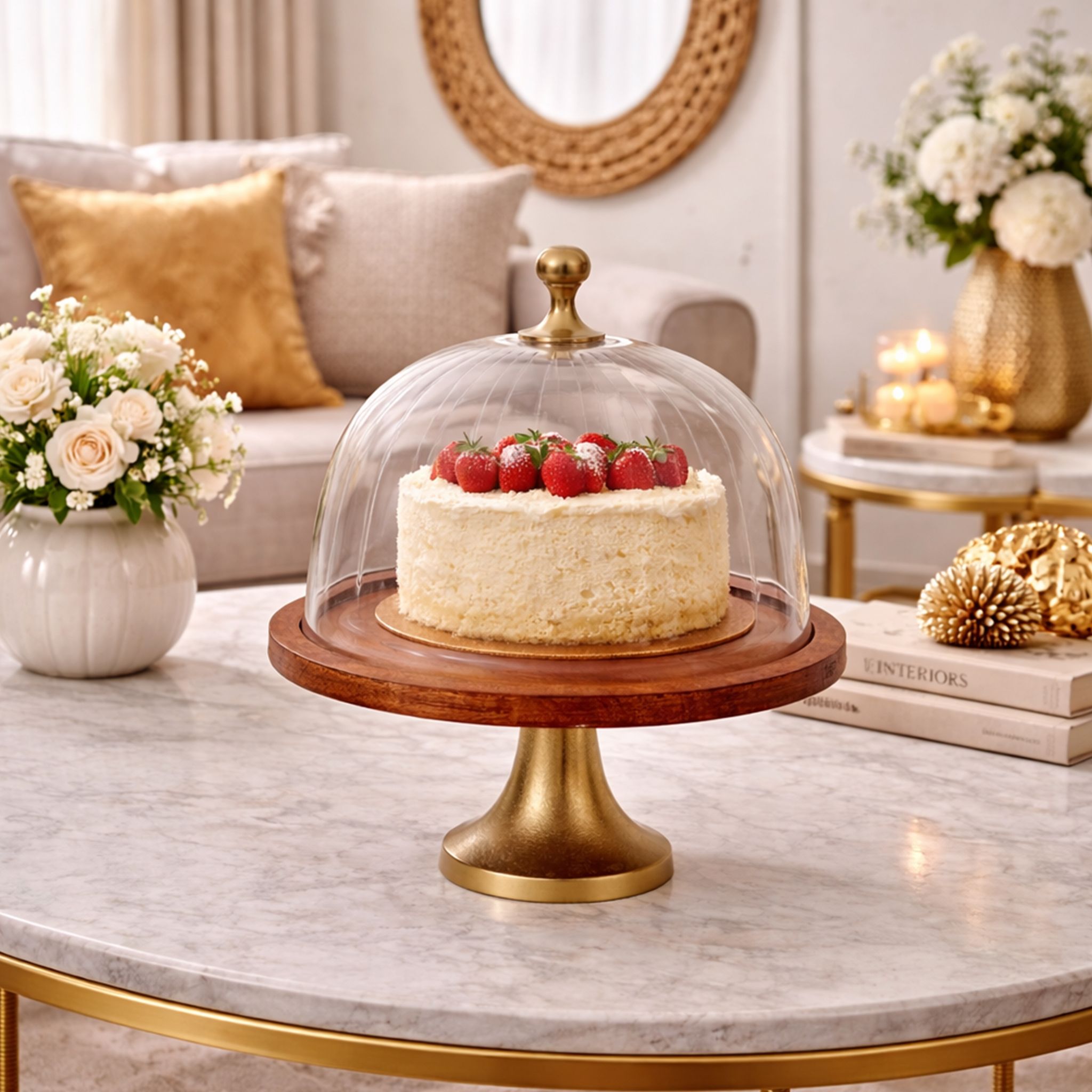 olivenest Oliver Cake Stand Aluminium, Glass, Wooden Cake Server-picture-27