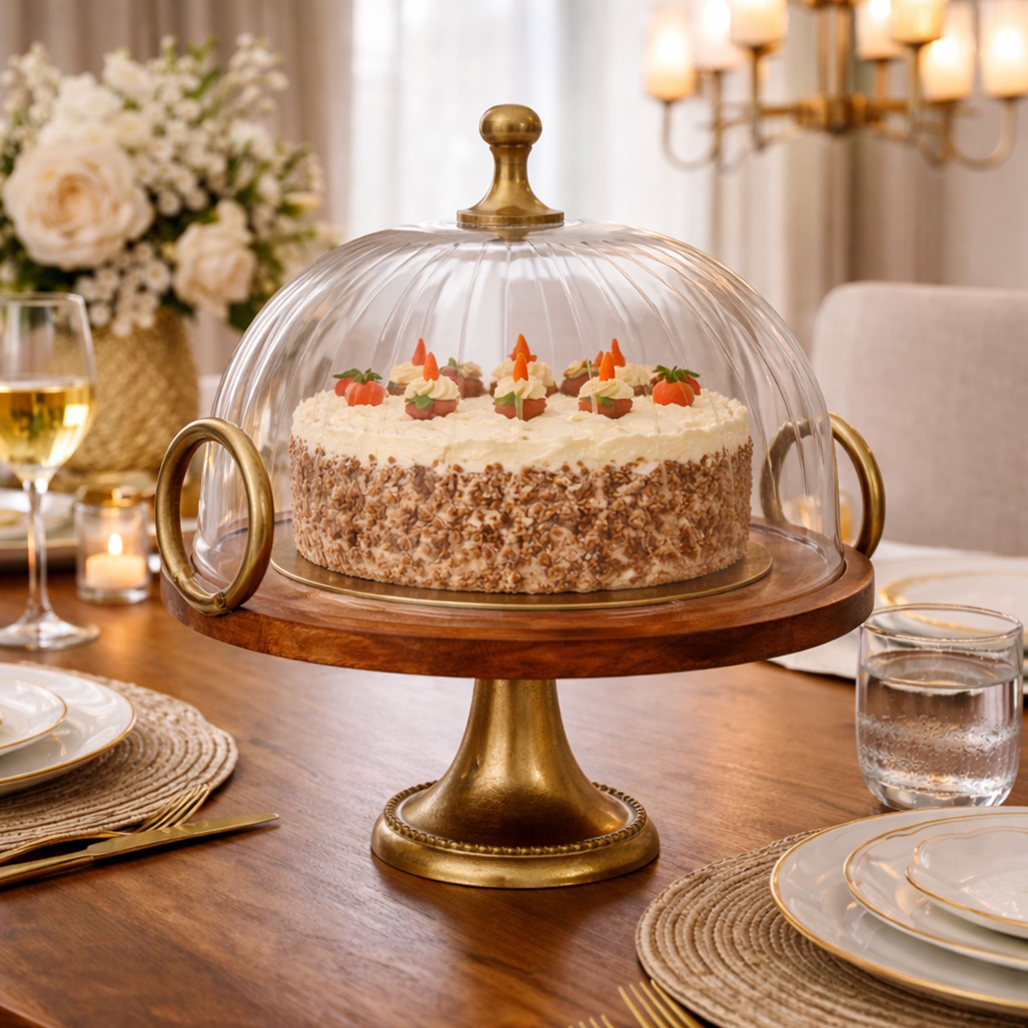 olivenest Noah Cake Stand Aluminium, Glass, Wooden Cake Server-picture-31