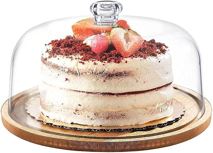 qpbm Cake Plate with Lid Serving Platter Tray Dessert Stand Cupcake Holder Wooden Cake Server-picture-25