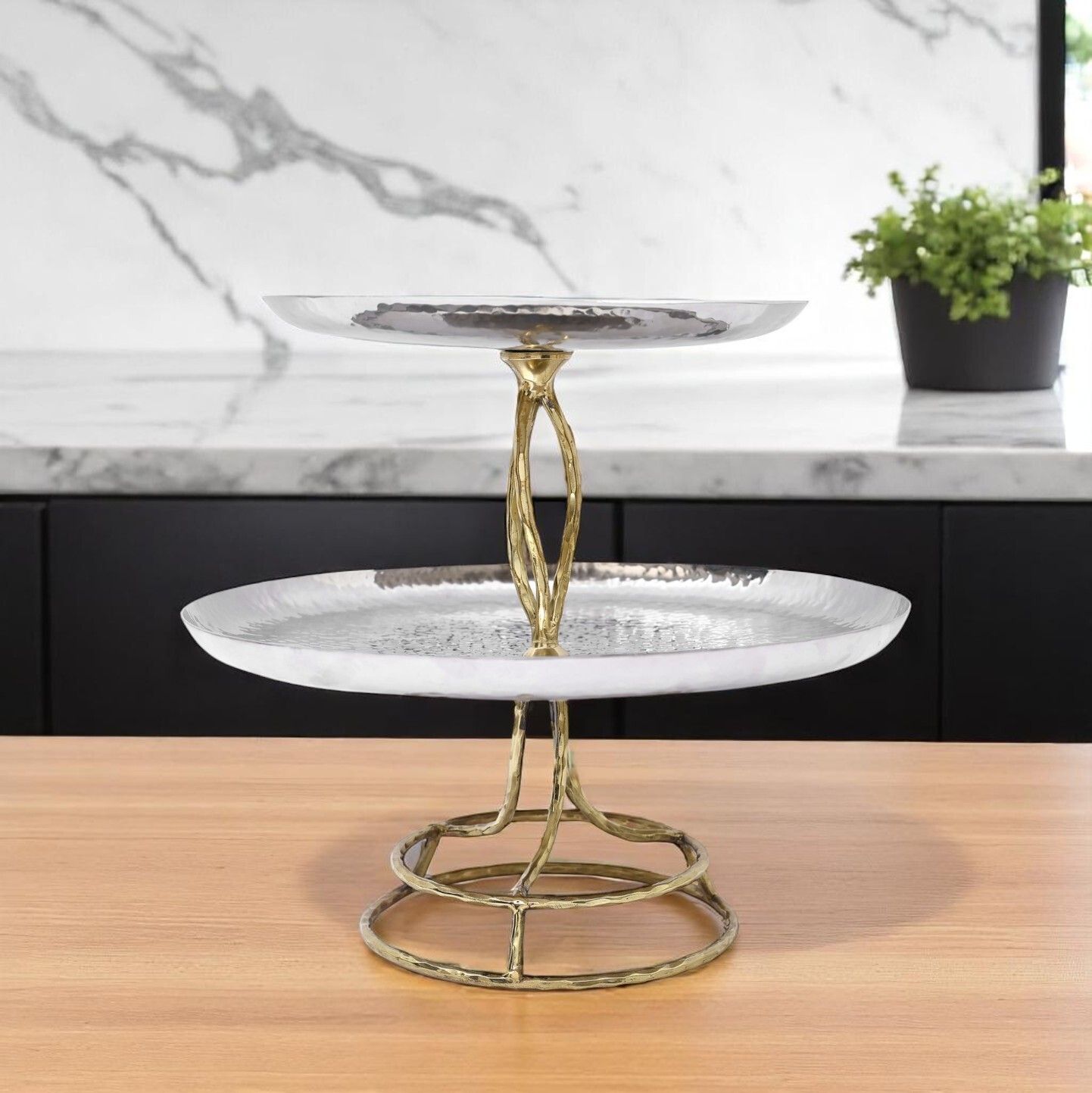 natriel Metallic Two-Tier Serving Stand - Kitchen Decor Item Steel Cake Server-picture-22