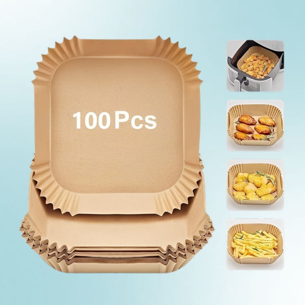 jiyana living 100 Pcs Square Air Fryer Paper Liners Mess-Free Cooking Paper Cake Server-picture-29