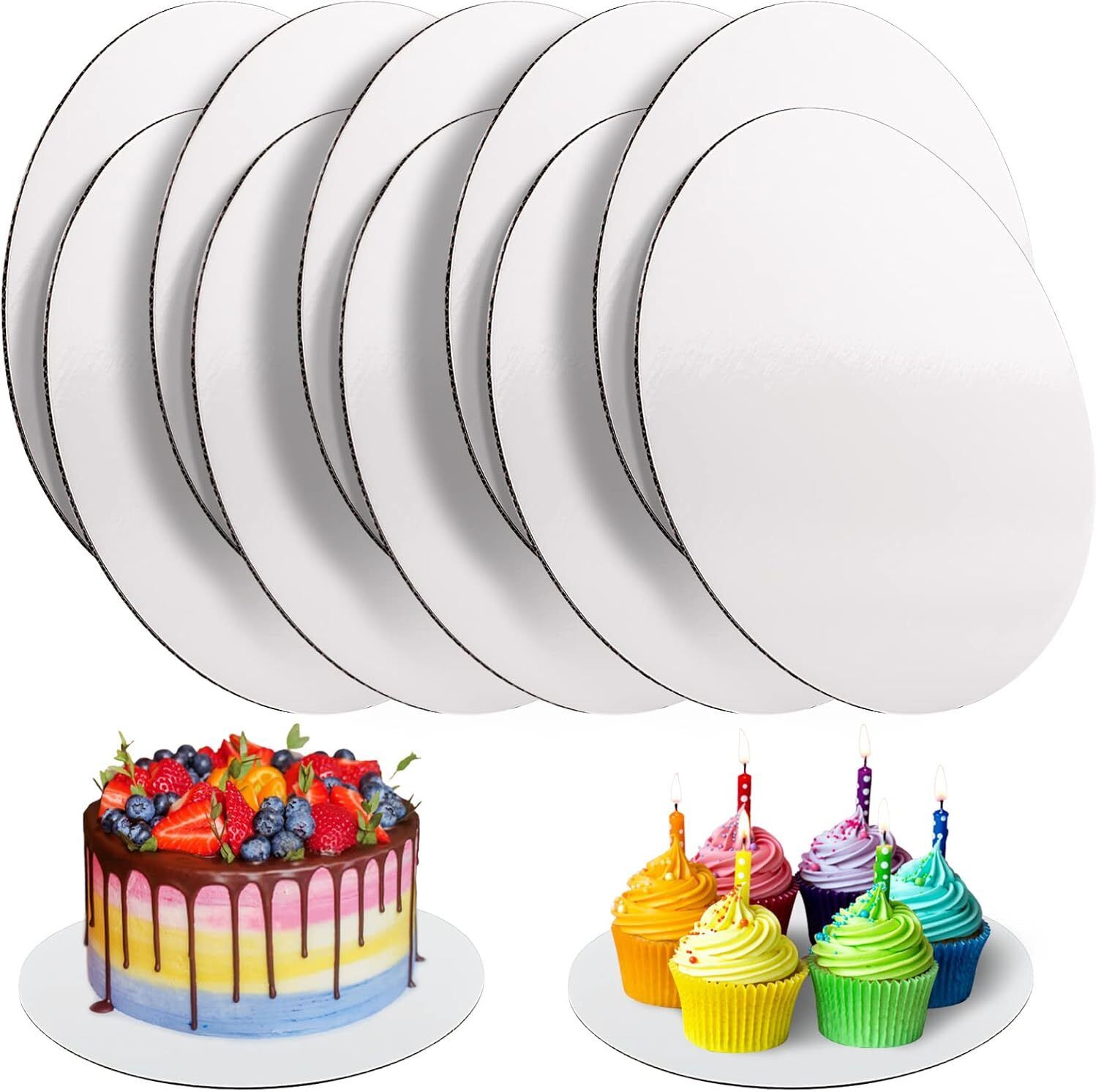 TrendyTrolley 20 Pcs Silver Round Cake Base Board Set|7 8 9 10 inch- 5 Pcs Each Paper Cake Server