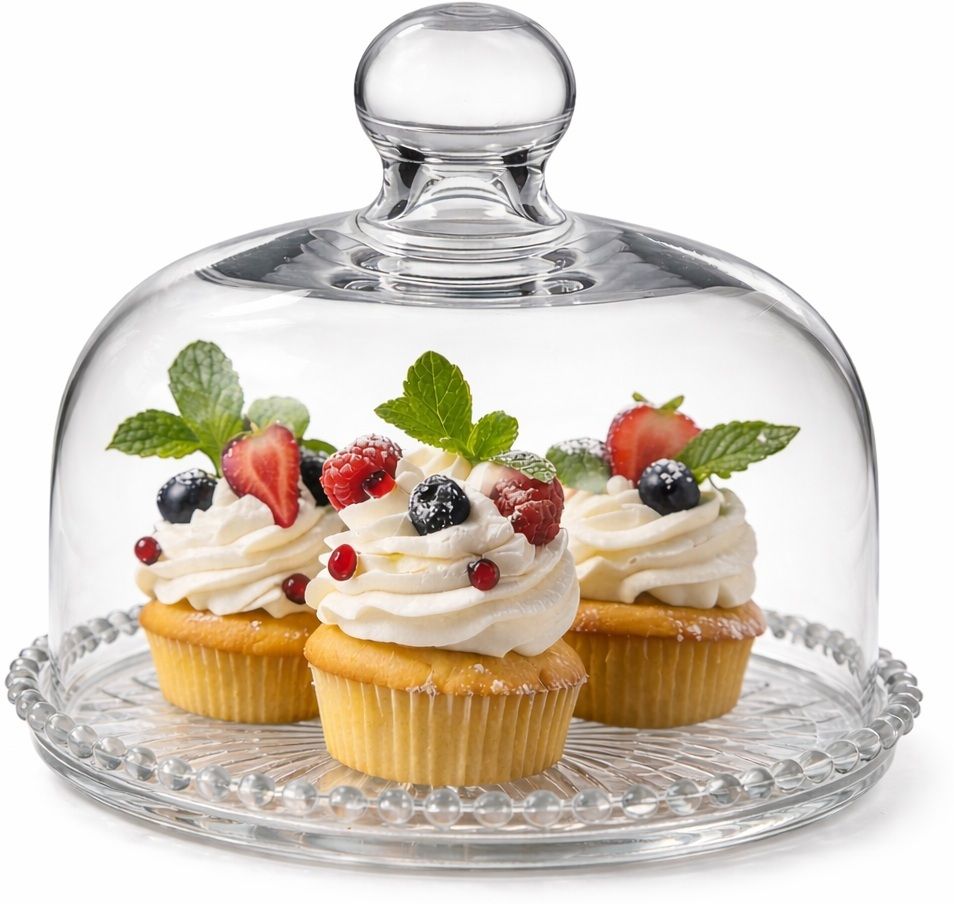 indusbay Glass Cake Stand with Dome Lid 8 Inch Plate Glass Cake Server-picture-47