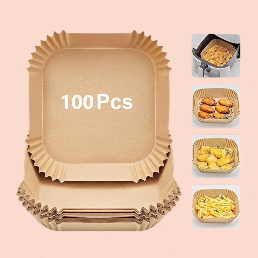 jiyana living 100 Pcs Square Air Fryer Paper Liners for Microwave and Oven Paper Cake Server-picture-25