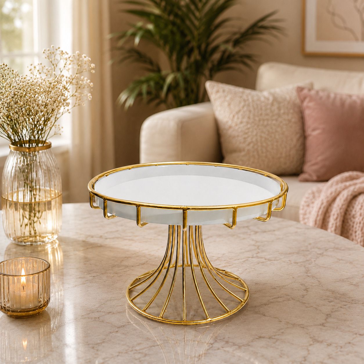 Gold Round Pedestal Cake Stand Iron Cake Server-image-15