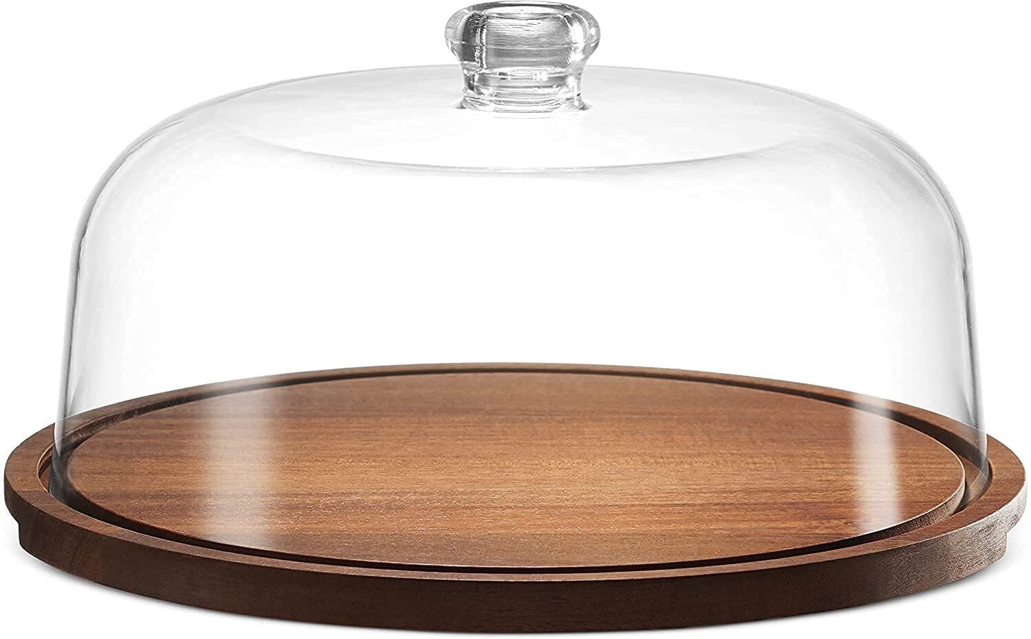 smartcart Wooden Cake Stand with Acrylic Dome, Round Cake Dessert Serving Tray Platter Wooden Cake Server-picture-22