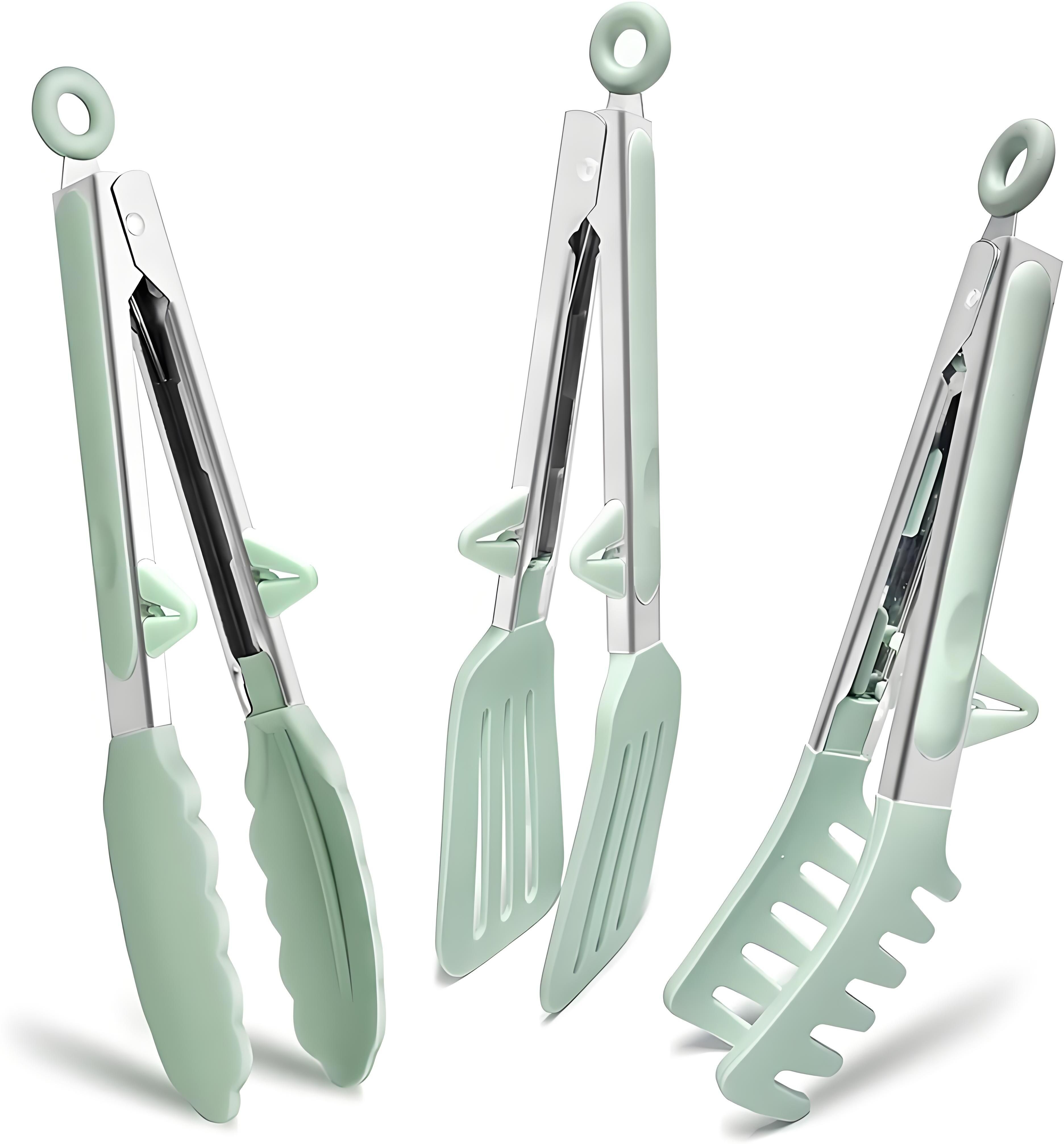 Kitchen Tongs Set of 3 Spaghetti Slotted and Utility Silicone Cooking Tongs Plastic Cake Server-image-42