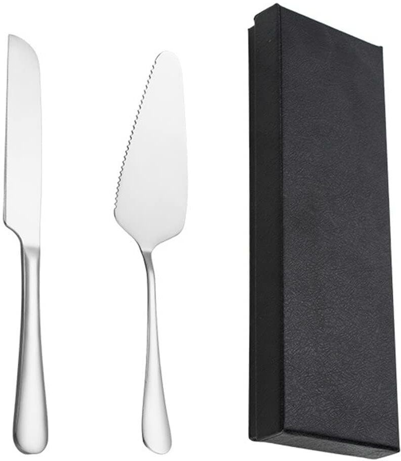 2Pcs Silver Pie Spatula Cake Cutting Knife Set for Wedding, Anniversary Stainless Steel Cake Server-image-11