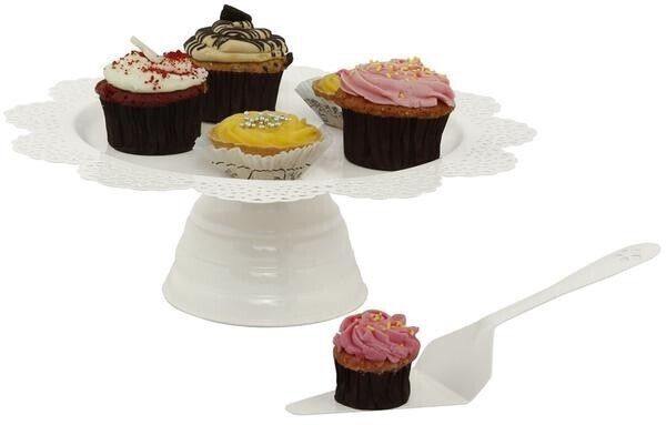 elan Round Mild Steel Flourish Cake Stand, Cupcake and Dessert Stand for Party Steel Cake Server-picture-27