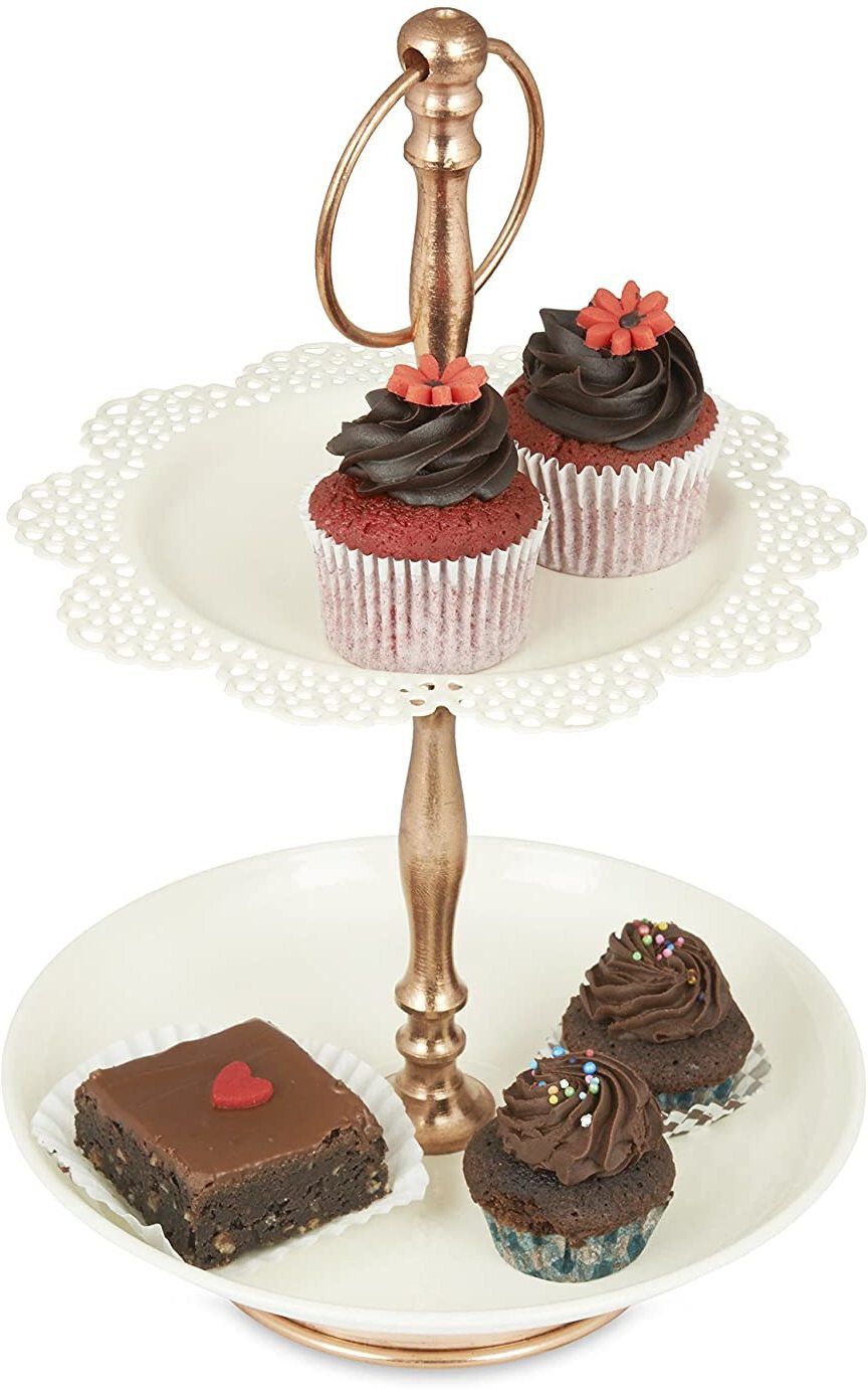 elan Flourish Two Tier Cupcake and Dessert Stand for Birthdays, Small Size (Ivory) Steel Cake Server-picture-15