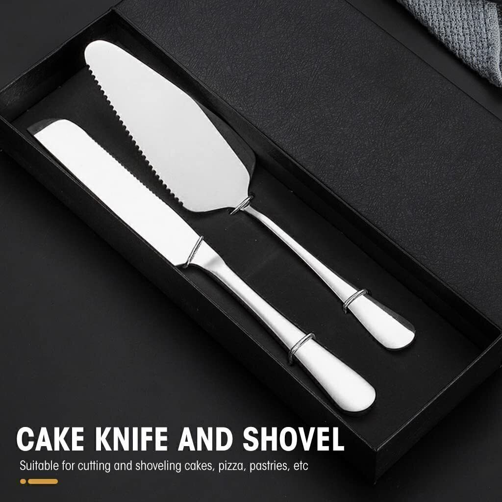 n2k2 enterprise 2 Pcs Silver Cake Cutting Knife and Server Set Pie Spatula For Wedding Gift Stainless Steel Cake Server-picture-34