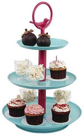 3 TIER CAKE STAND (3 T Tweet Aqua,Pink, Teal, Pink) Stainless Steel Cake Server-image-13