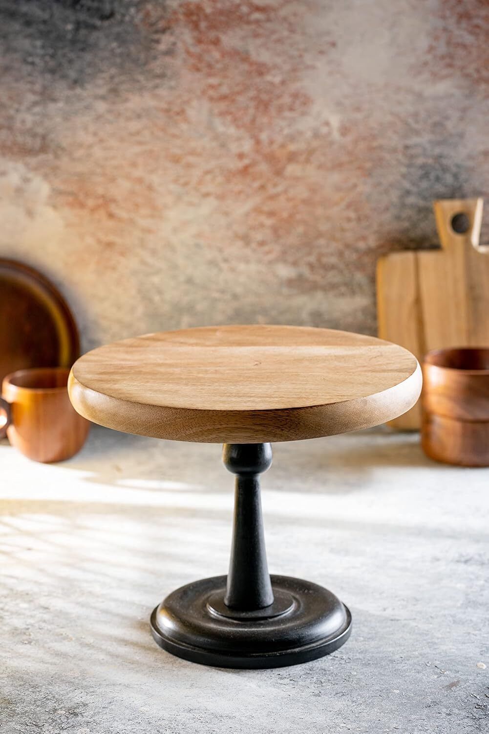 araana home Mango Wood Cake Stand with Black Pillar Base – Eco-Friendly, Food-Safe Wooden Cake Server-picture-33