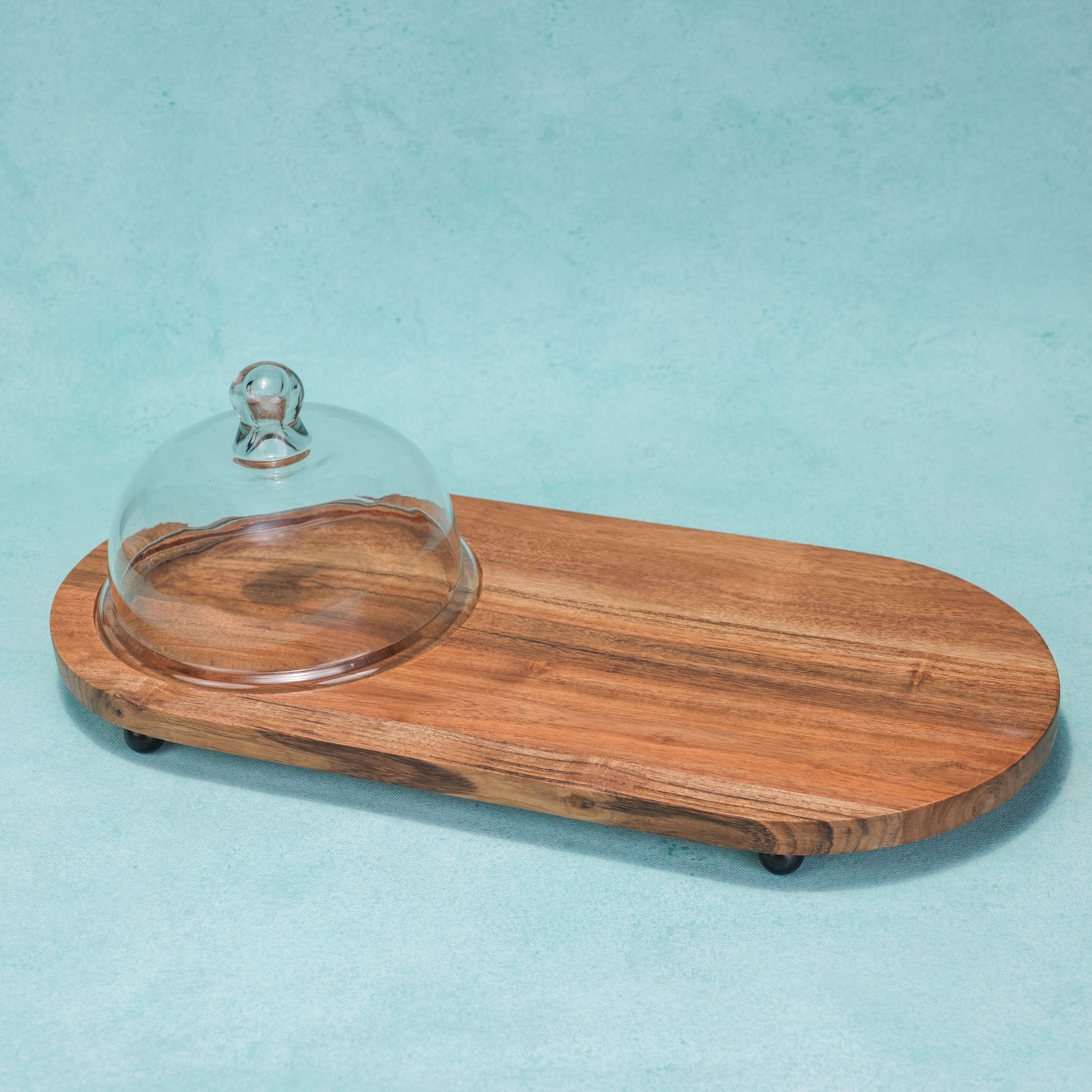 Dome n Dine Acacia Wood Cake Cloche with Platter Wooden, Glass Cake Server-image-35