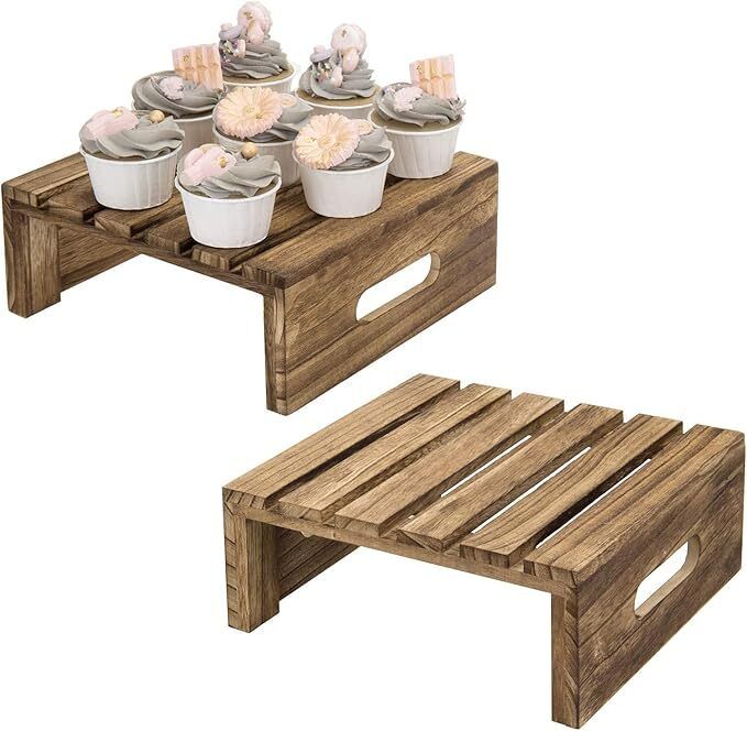 indian decor 20903 Rustic Brown Wood Cake, Cupcake and Dessert Buffet Display Holder Riser Iron Cake Server-picture-19
