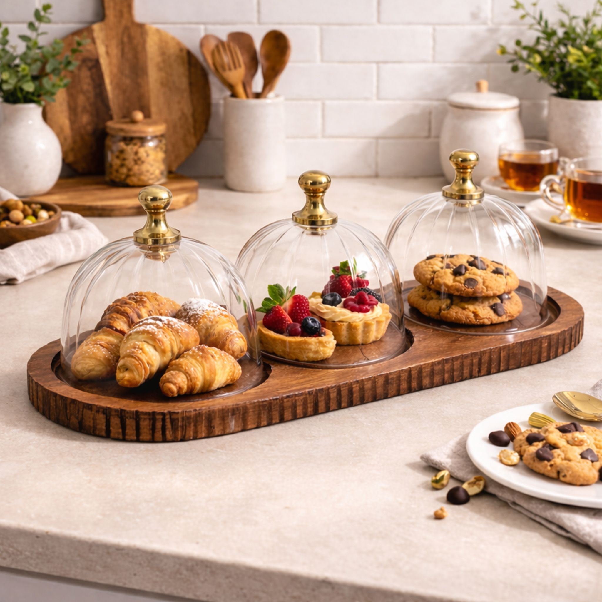 olivenest Fioro Platters Aluminium, Glass, Wooden Cake Server-picture-44