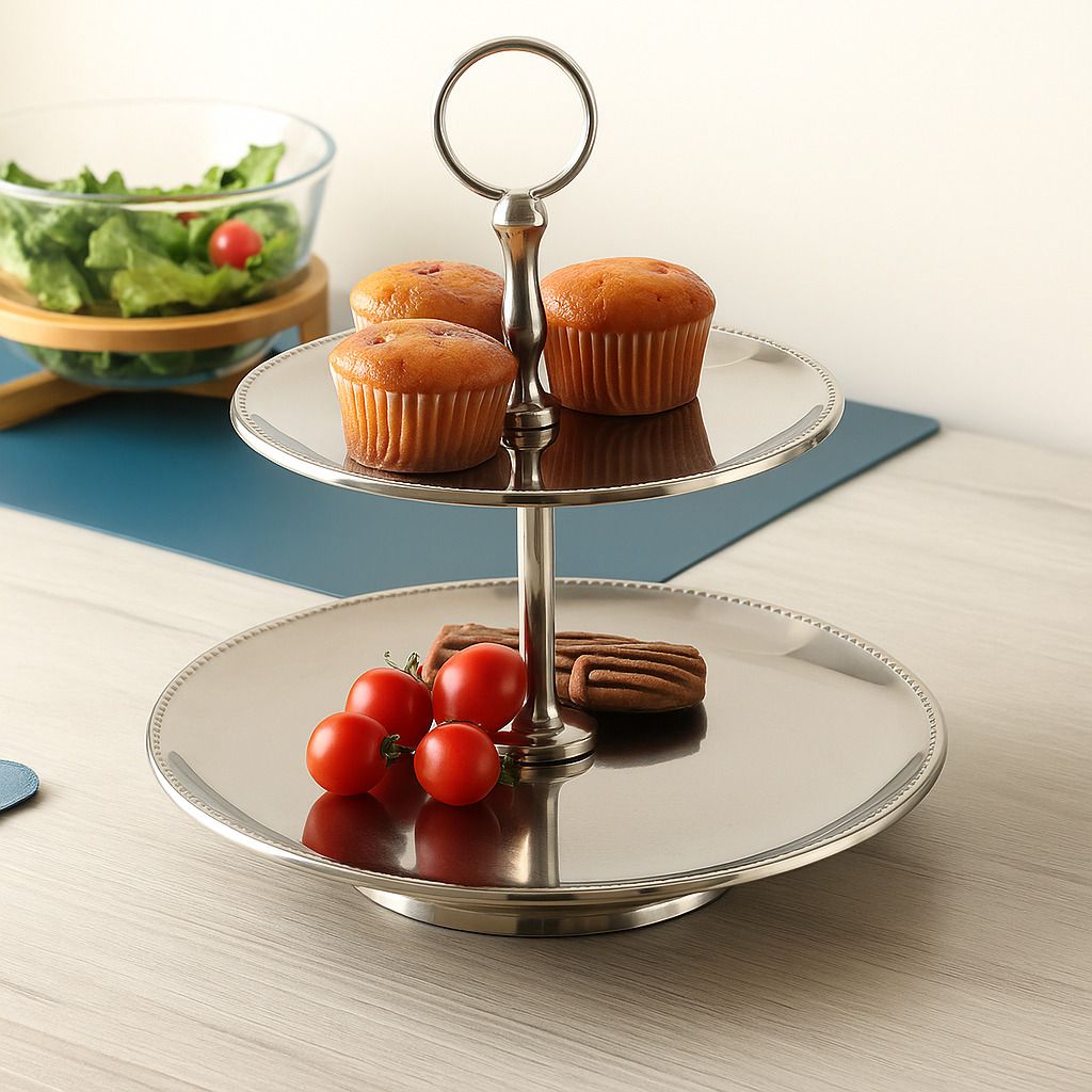 accent decora Premium 2 Tier Stainless Steel Cake Stand for Desserts, Cupcakes Stainless Steel Cake Server-picture-48