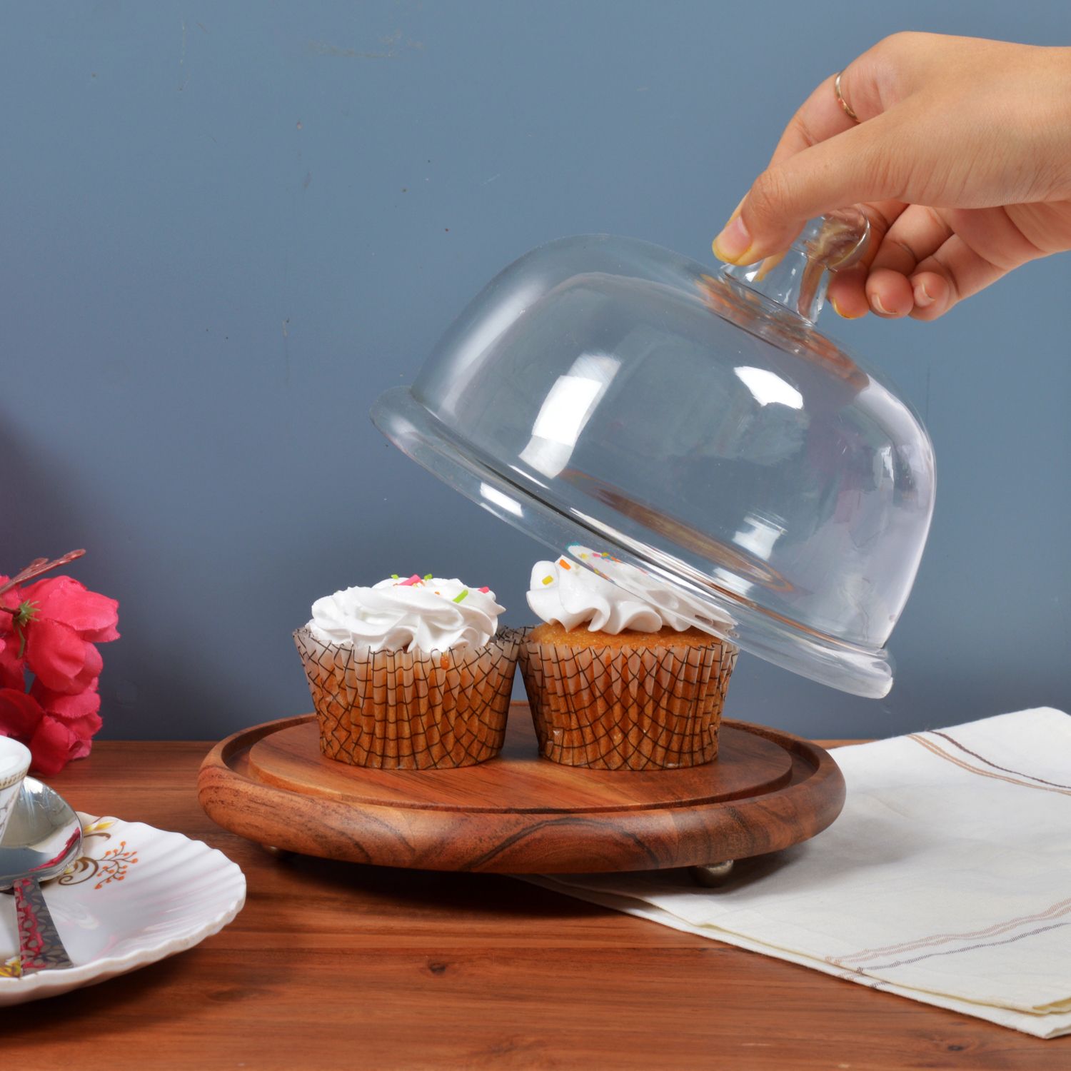 pure souls Cake dome RD Glass, Wooden Cake Server-picture-30