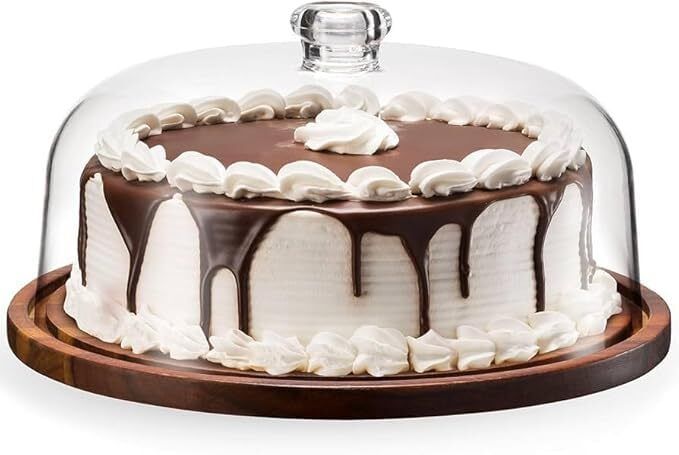 Wooden Cake Stand with Acrylic Dome, Round Cake Dessert Serving Tray Platter Glass, Wooden Cake Server-image-27