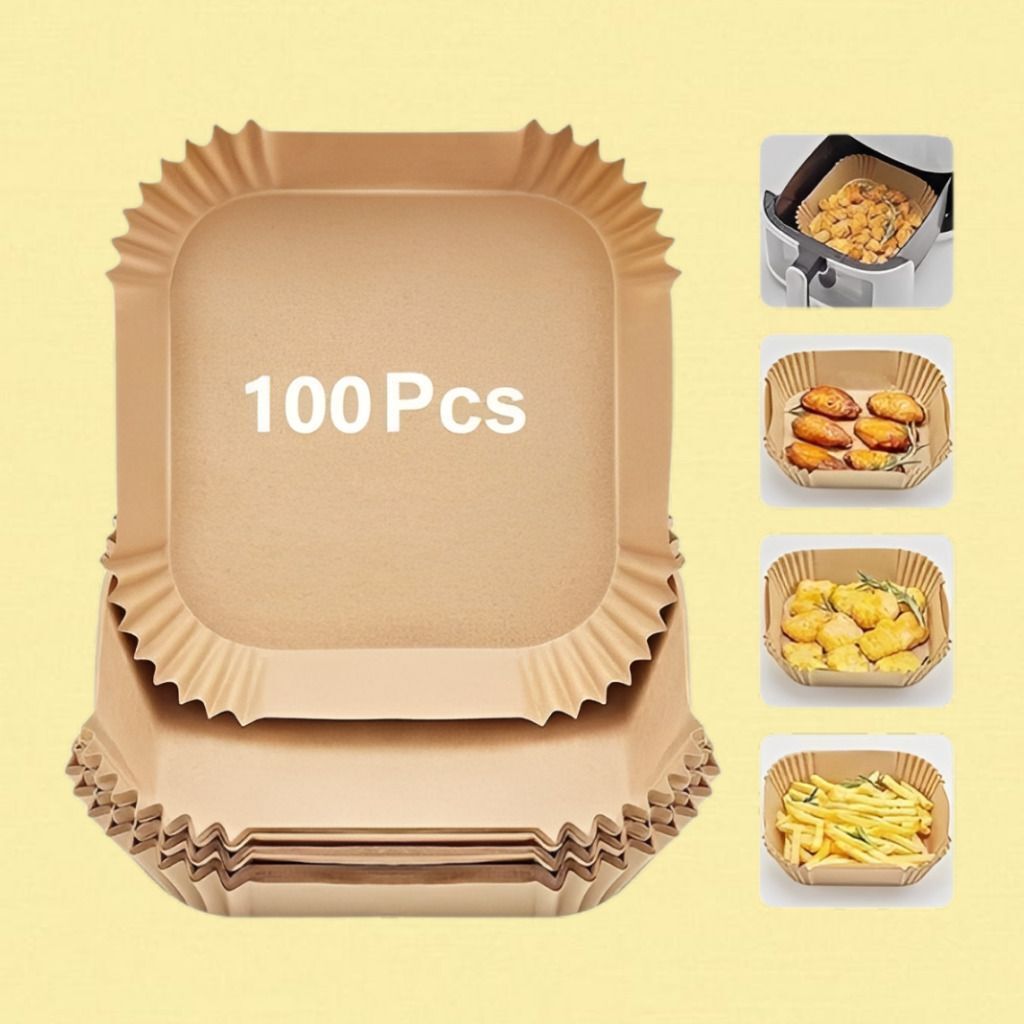 jiyana living 100 Pcs Square Air Fryer Disposable Paper Liners Value Set Paper Cake Server-picture-30