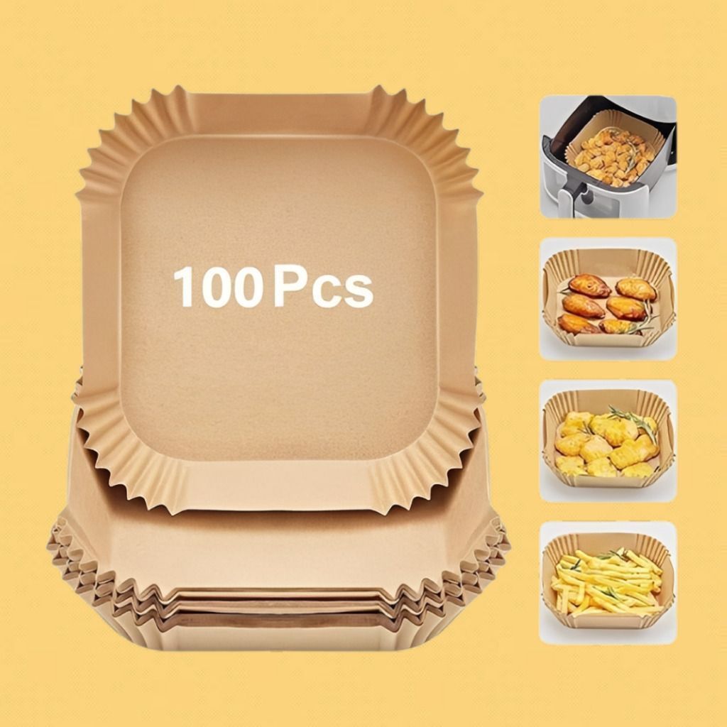 jiyana living 100 Pcs Square Air Fryer Disposable Paper Liner Non-Stick Mat Paper Cake Server-picture-31