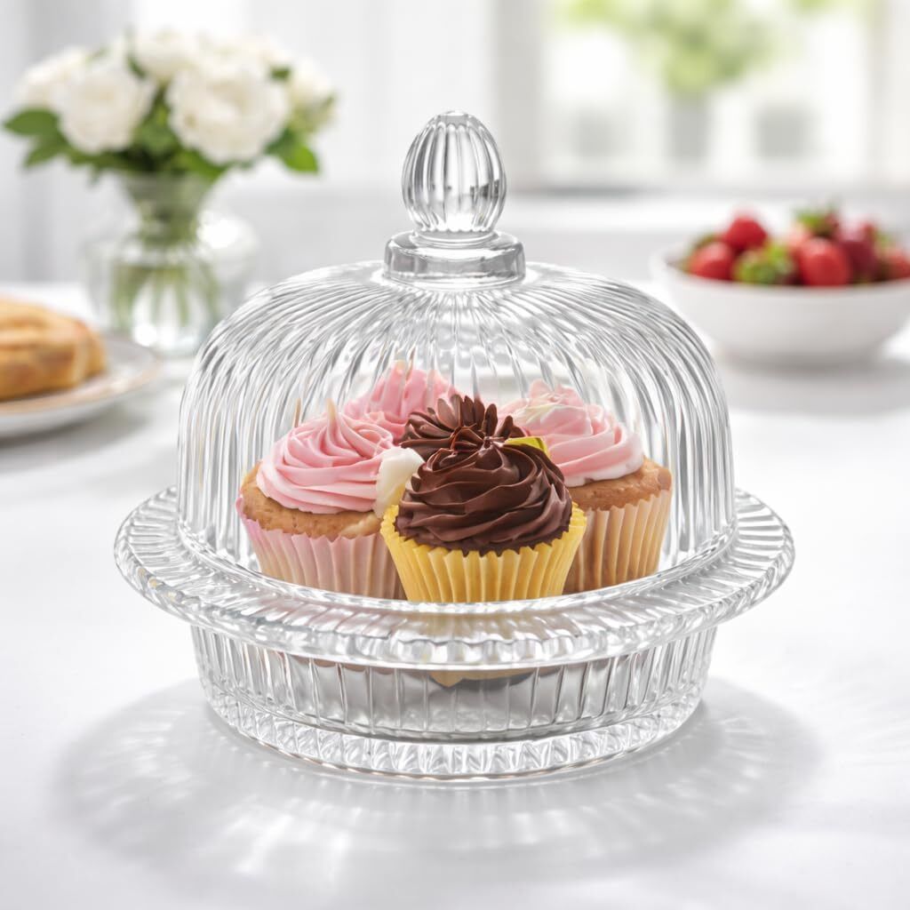 axenia 2 Pack Glass Butter Dishes with Dome Lid & Handle Glass Cake Server-picture-16