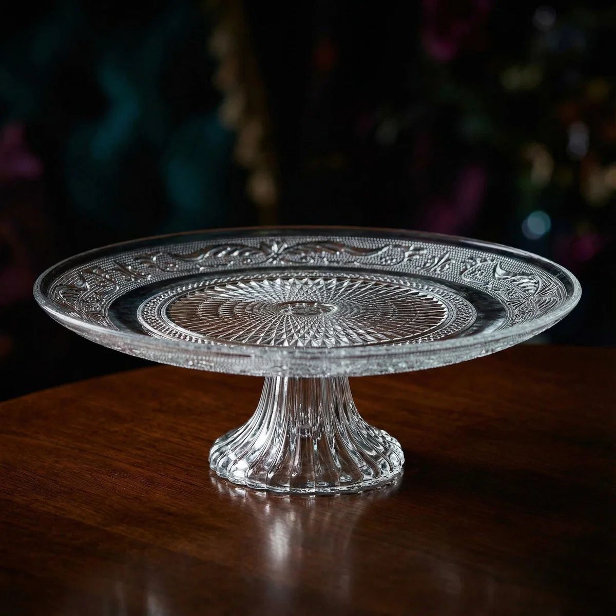 indusbay Elegant Glass Cake Stand with Pedestal Base | 13 Inch Decorative Dessert plate Glass Cake Server-picture-38