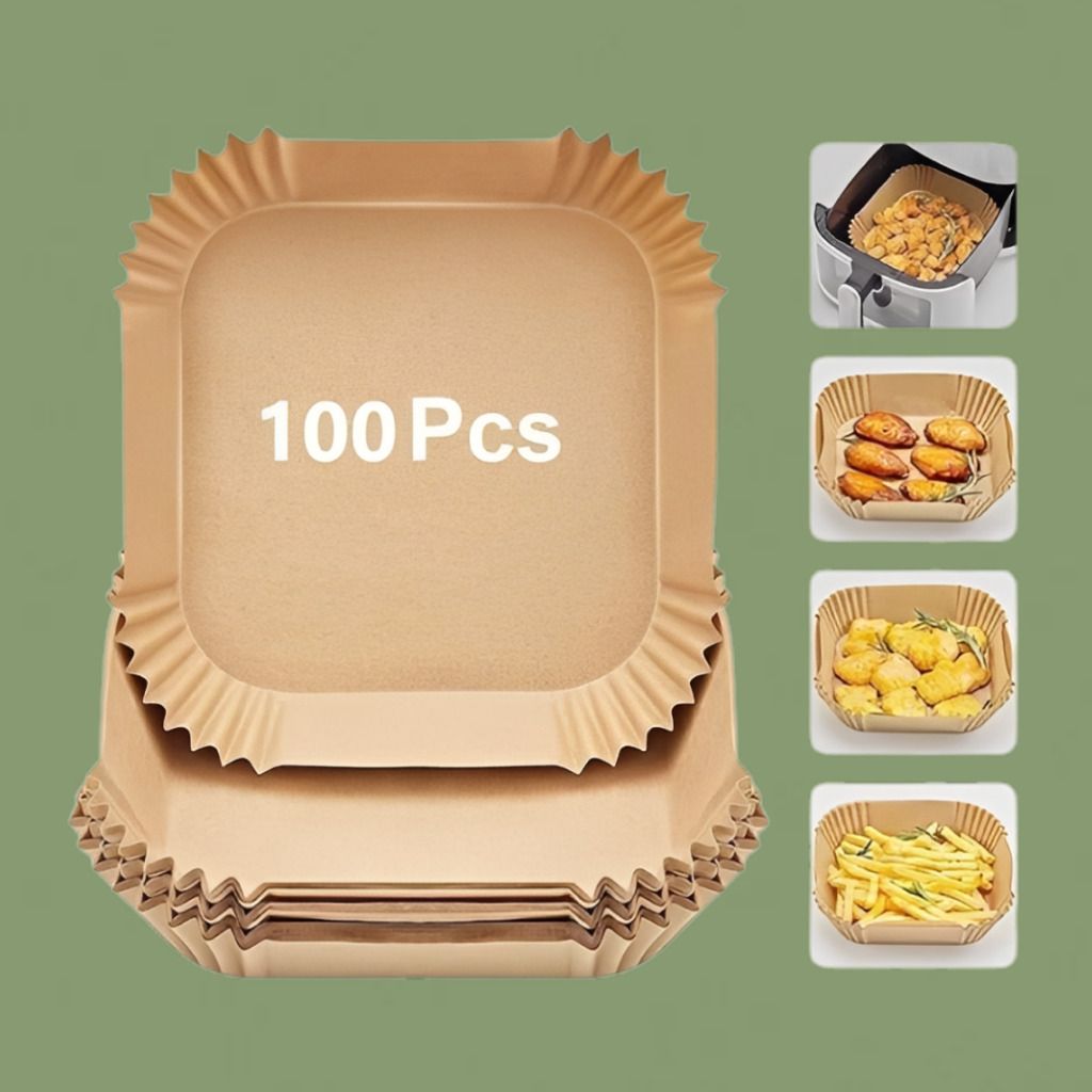 hofex 100 Pcs Air Fryer Disposable Paper Liner Square Baking Pack Paper Cake Server-picture-18