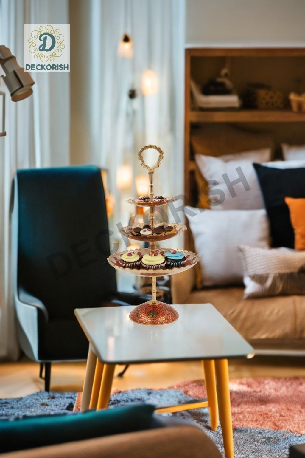 deckorish Brass Hand Crafted 3 Tier Red Fruit Stand/Cake stand1 Brass Cake Server-picture-33